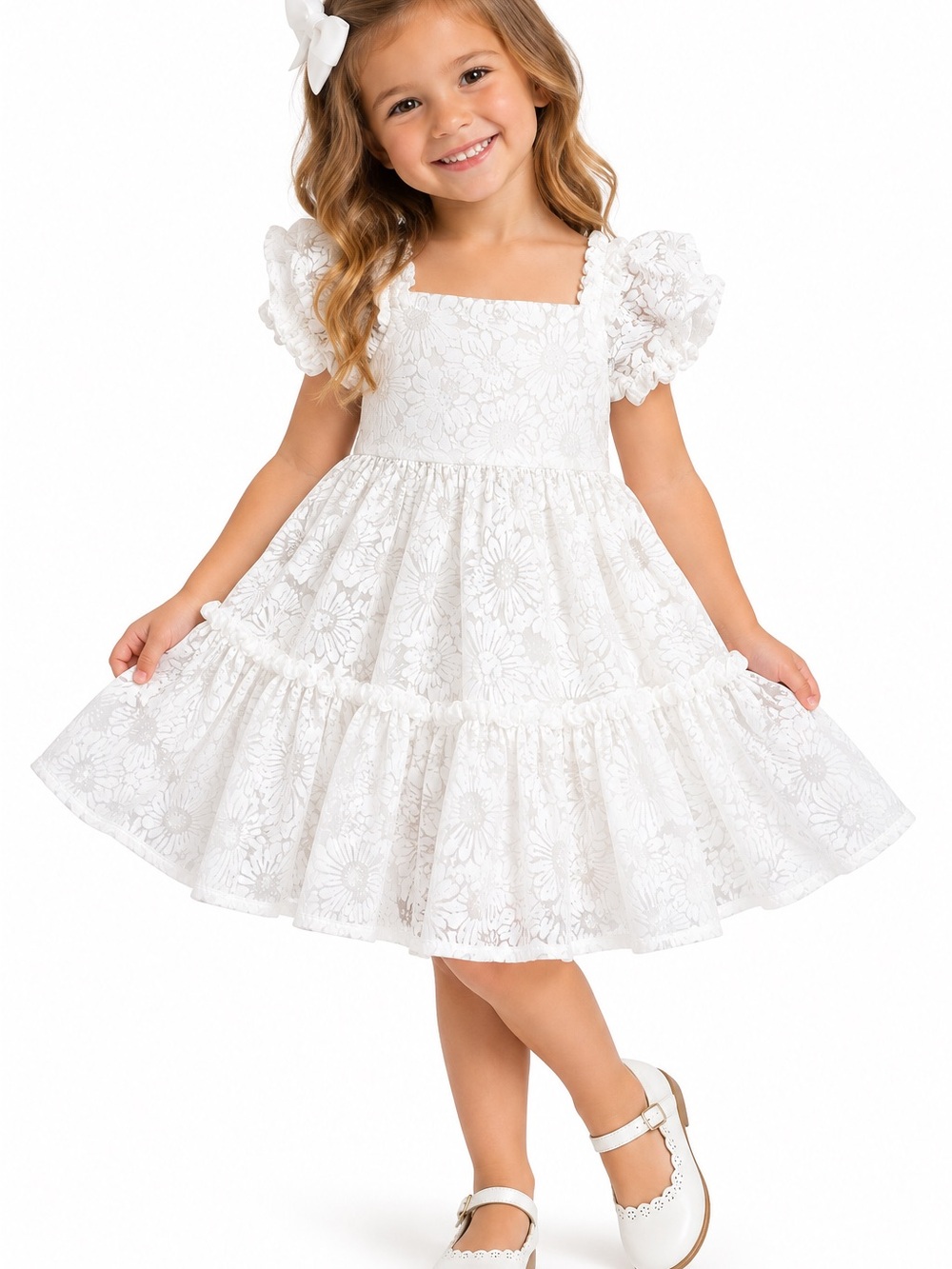 EUC Joie White Lace Puff Sleeve Girls' Dress